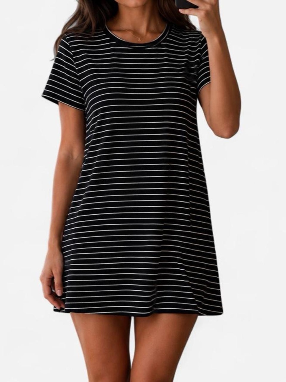 Forever 21 Black and White Striped Short Sleeve Mini Dress